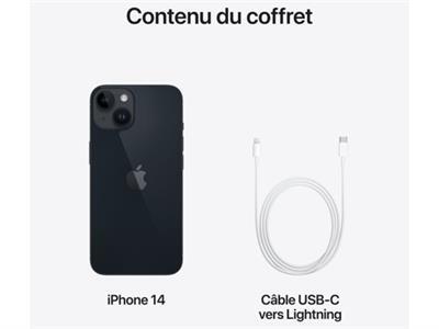 Apple iPhone 14 - cran 6,1\'\' - puce A15 -  128 Go - 5G - minuit