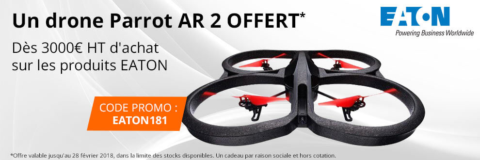Un drone Parrot AR 2 Offert dès 3000¤ HT d'achat sur les produits EATON Un drone Parrot AR 2 Offert dès 3000¤ HT d'achat sur les produits EATON