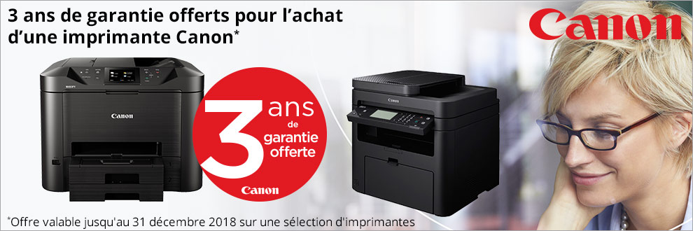 3 ans de garantie offerts pour l'achat d'une imprimante Canon* 3 ans de garantie offerts pour l'achat d'une imprimante Canon*