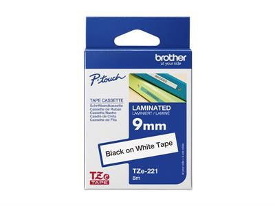 Brother TZe-221 - Adhsif standard - noir sur blanc - Rouleau (0,9 cm x 8 m) 1 cassette(s) ruban lamin - pour Brother PT-D210, D600, H110; P-Touch PT-1005, 1880, E800, H110; P-Touch Cube Plus PT-P710