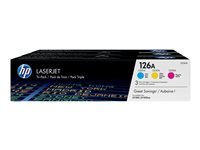 HP 126A - pack de 3 - jaune, cyan, magenta - original - LaserJet - cartouche de toner (CF341A)