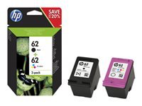 HP 62 Twin Pack - pack de 2 - noir, tricolore - originale - cartouche d'encre