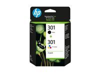 HP 301 - pack de 2 - noir, couleur (cyan, magenta, jaune) - original - cartouche d'encre