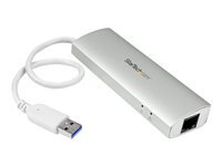 StarTech.com Hub USB 3.0 portable a 3 ports avec Gigabit Ethernet - Concentrateur USB 3.0 GbE avec boîtier en aluminium et cable integre - concentrateur (hub) - 3 ports