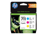 HP 711 - pack de 3 - jaune, cyan, magenta - originale - DesignJet - cartouche d'encre