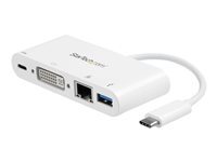 StarTech.com Adaptateur multiport USB-C - Power Delivery (USB PD) - USB C vers USB 3.0 / DVI / GbE - Hub USB Type-C - adaptateur video externe - blanc