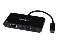 StarTech.com 3 Port USB-C Hub with Gigabit Ethernet  60W Power Delivery Passthrough Laptop Charging, USB-C to 3x USB-A (USB 3.0 SuperSpeed 5Gbps), USB 3.1/USB 3.2 Gen 1 Type-C Adapter Hub - Windows/macOS/Linux (HB30C3AGEPD) - concentrateur (hub) - 3 port