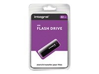 Clé USB 2.0 Integral Pulse 64 Go - Capuchon Coulissant Noir Avec Touche Jaune Fluo - Compatible PC/Mac
