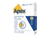 Fellowes APEX - pack de 200 - faible brillance - DIN A4 (216 x 303 mm) - pochettes plastifiees