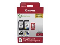 Canon PG-575XL/CL-576XL Photo Paper Value Pack - pack de 2 - a rendement eleve - noir, couleur (cyan, magenta, jaune) - original - jeu de papier / cartouche d'encre