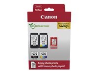 Canon PG-575/CL-576 Photo Paper Value Pack - pack de 2 - noir, couleur (cyan, magenta, jaune) - original - jeu de papier / cartouche d'encre