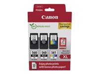 Canon PG-560XL x2/CL-561XL Photo Value Pack - pack de 3 - a rendement eleve - noir, couleur (cyan, magenta, jaune) - original - brillant - jeu de papier / cartouche d'encre