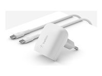 Belkin BOOST CHARGE adaptateur secteur - 24 pin USB-C - 20 Watt - Certifi MFI - avec Cble USB-C vers USB-C