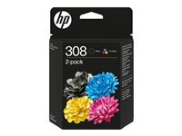 HP 308 - pack de 2 - noir, jaune, cyan, magenta - original - cartouche d'encre