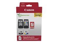 Canon PG-510/CL-511 Photo Paper Value Pack - pack de 2 - noir, couleur (cyan, magenta, jaune) - original - jeu de papier / cartouche d'encre