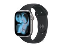 Apple Watch Series 11 (GPS + Cellular) - espace gris en aluminium - montre intelligente avec bande sport - noir - 64 Go