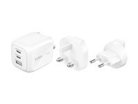 Belkin Chargeur USB C GaN avec 2 Ports USB C et 1 Port USB A Fiches Électriques pour UER. U. / É. U. Recharge Rapide pour MacBook iPhone iPad Pro Samsung Galaxy Google Pixel etc