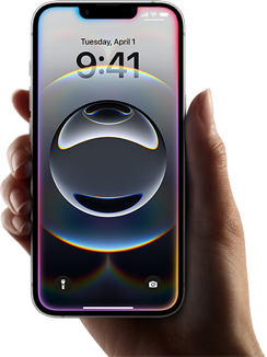 Une main tient un iPhone 16e, lueur lgre, colore illuminant le bord du design tout cran