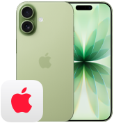 iPhone 17, face arrire, finition sauge, systme  deux camras Fusion, face avant, Dynamic Island, bordure d'cran mince et noire, logo AppleCare+