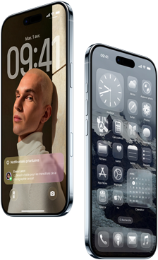 Deux iPhone Air, face avant, côté, profil fin, écran verrouillé et écran d'accueil