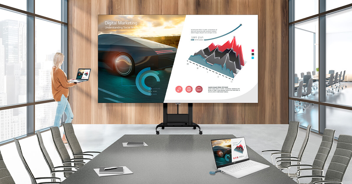 Ecran LG All-In-One 136 dans une grande salle de confrence