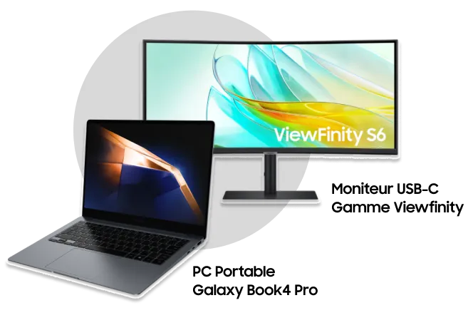 Samsung Moniteur Viewfinity S6 et Samsung PC Portable GalaxyBook4 Pro