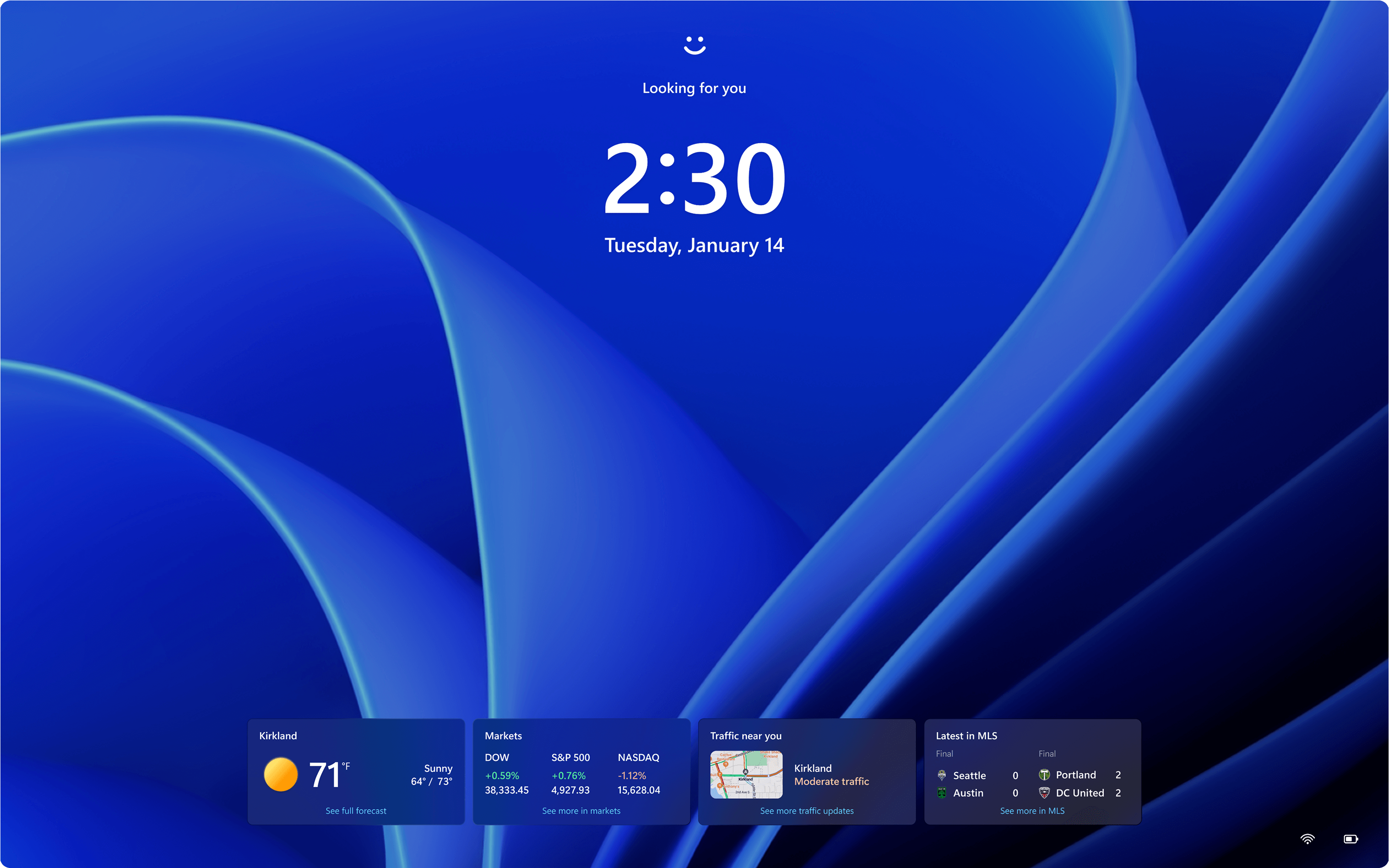 cran de verrouillage Windows 11 Professionnel affichant l'heure, la date et des widgets personnaliss