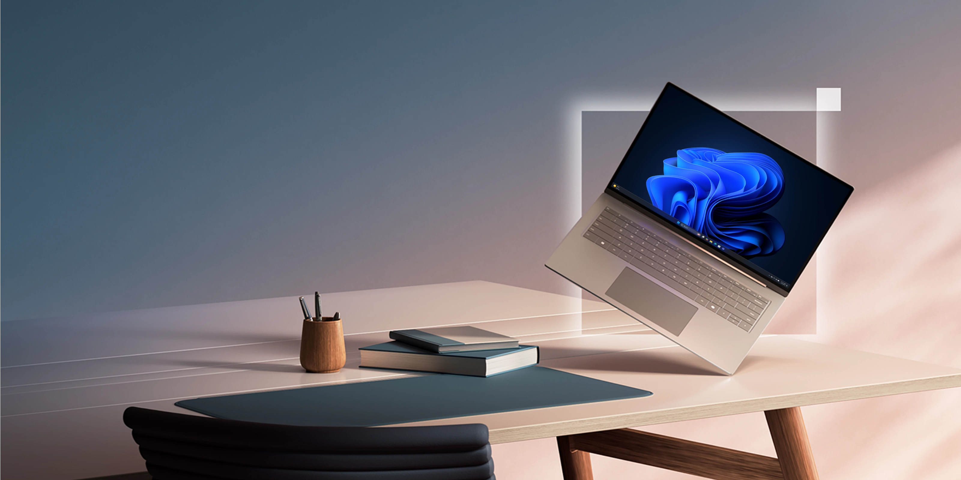 Un ordinateur portable Windows 11 Professionnel dans un contexte professionnel