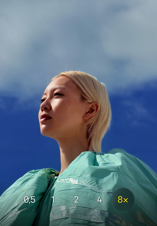 App Appareil photo de l'iPhone 17 Pro, zoom optique 0,5x, 1x, 2x, 4x et 8x, le zoom 8x étant sélectionné